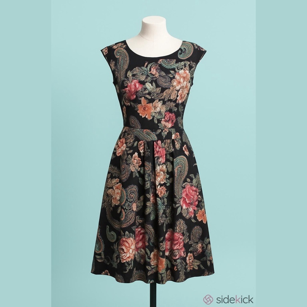 Boston Proper black paisley/floral fit and flare dress size 6